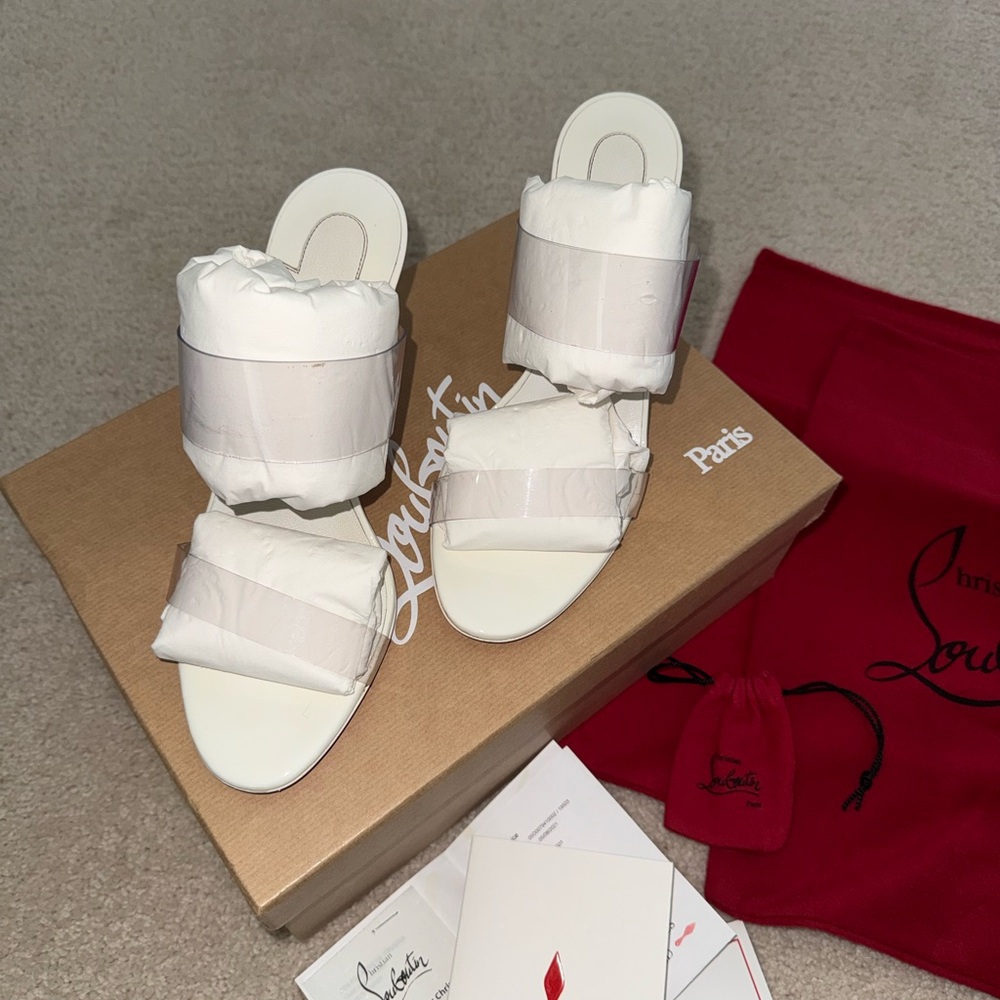 Christian Louboutin Patent White Just Nothing Double-Strap Slide Heels